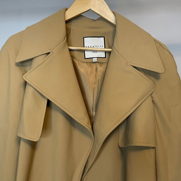 Bagatelle Tan Camel Open Front Cropped Trench Jacket Blazer Size Large - Picture 3 of 9